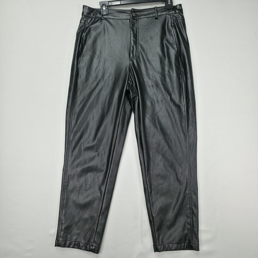BCBG Faux Leather Pants Womens M Black High Rise Straight Leg Biker Chic Grundge